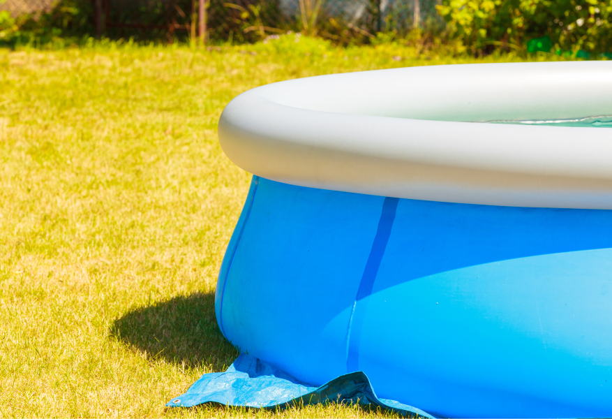 Duzy niebieski basen stoi w ogrodzie